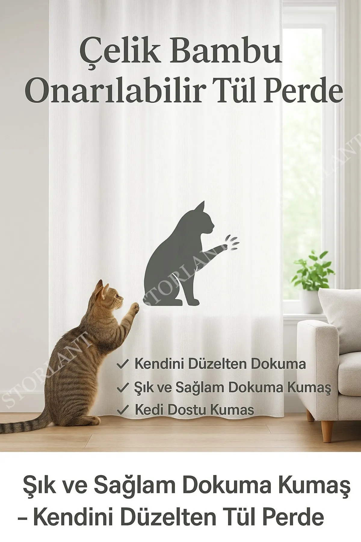 Çelik Bambu Onarılabilir Tül Perde – Şık ve Sağlam Dokuma Kumaş -Kendini Düzelten Tül Perde