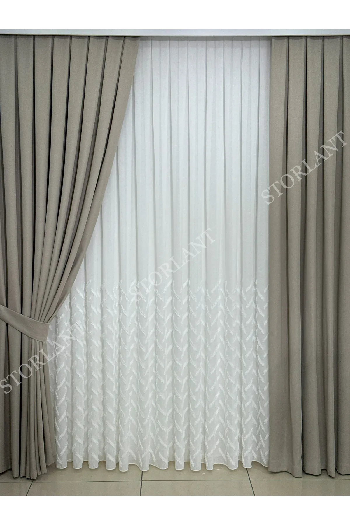 Half Minimalist Keten Tül Perde | Ağır Gramajlı, 1/3 Sık Pileli, Ütü Gerektirmez – görsel 6