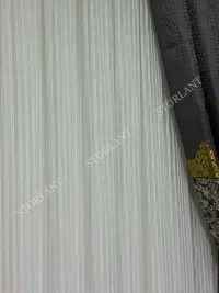 Çift Makarna Çizgili Parlak Simli Tül Perde – görsel 8