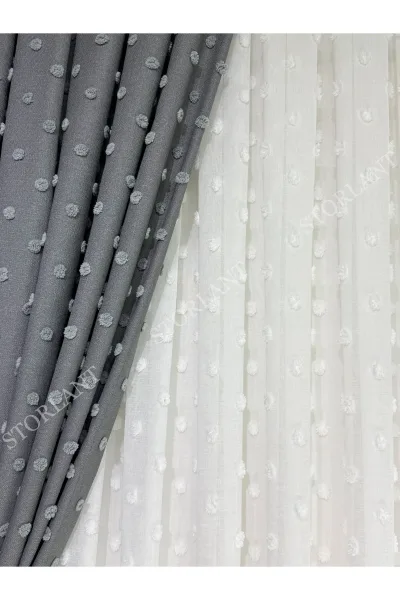 Puffy Ponpon Keten Tül Perde