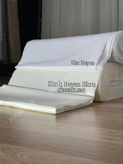 Kırık Beyaz Saten Güneşlik Perde – Işık Kesici, Özel Dikim, Yumuşak Dokulu