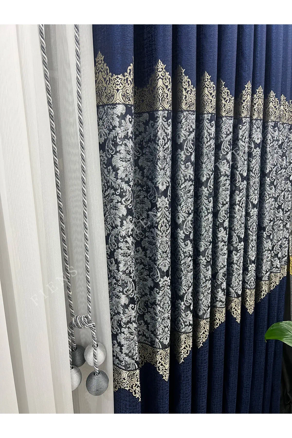 DAMAKS-45 Lacivert Gri Bej Pano Fon Perde Takımı – Şık, Sakin ve Derin Tasarım